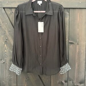 Bailey 44 Elegant Black Button Down Shirt with Patterned Cuffs